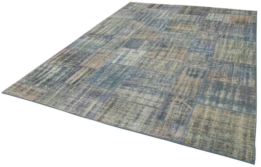 Kırk Yama Mavi Patchwork Pamuk Yün El Dokuma Halısı 240x333 Agacan