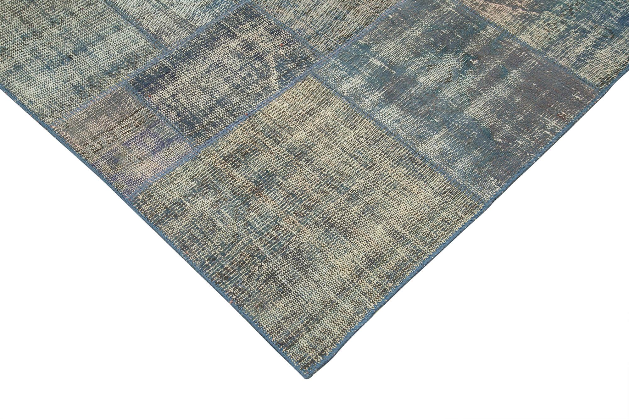 Kırk Yama Mavi Patchwork Pamuk Yün El Dokuma Halısı 240x333 Agacan