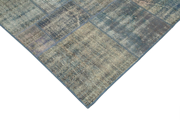 Kırk Yama Mavi Patchwork Pamuk Yün El Dokuma Halısı 240x333 Agacan