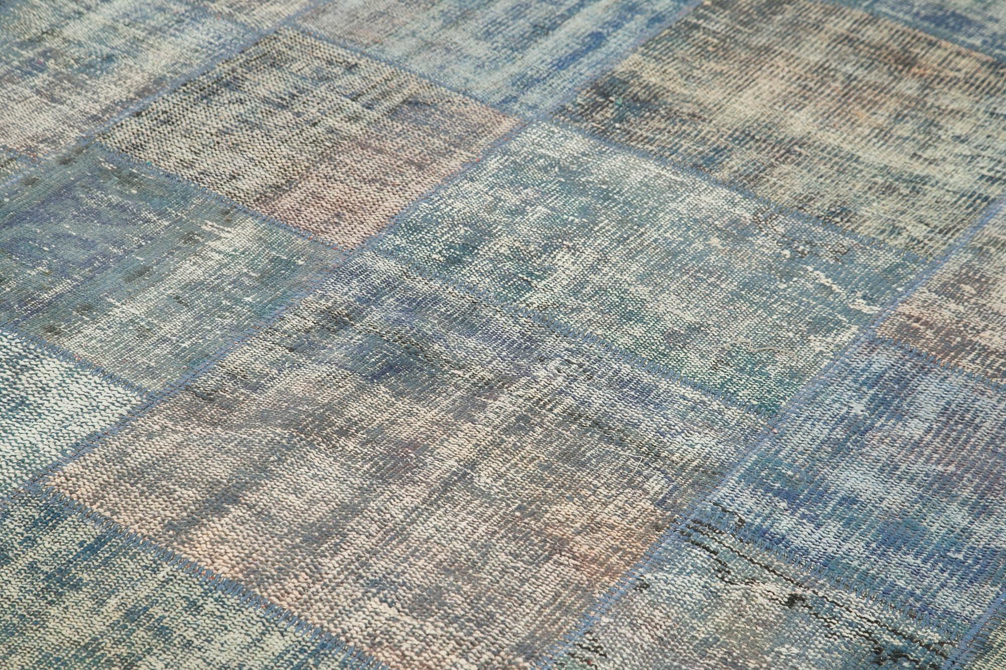 Kırk Yama Mavi Patchwork Pamuk Yün El Dokuma Halısı 240x333 Agacan