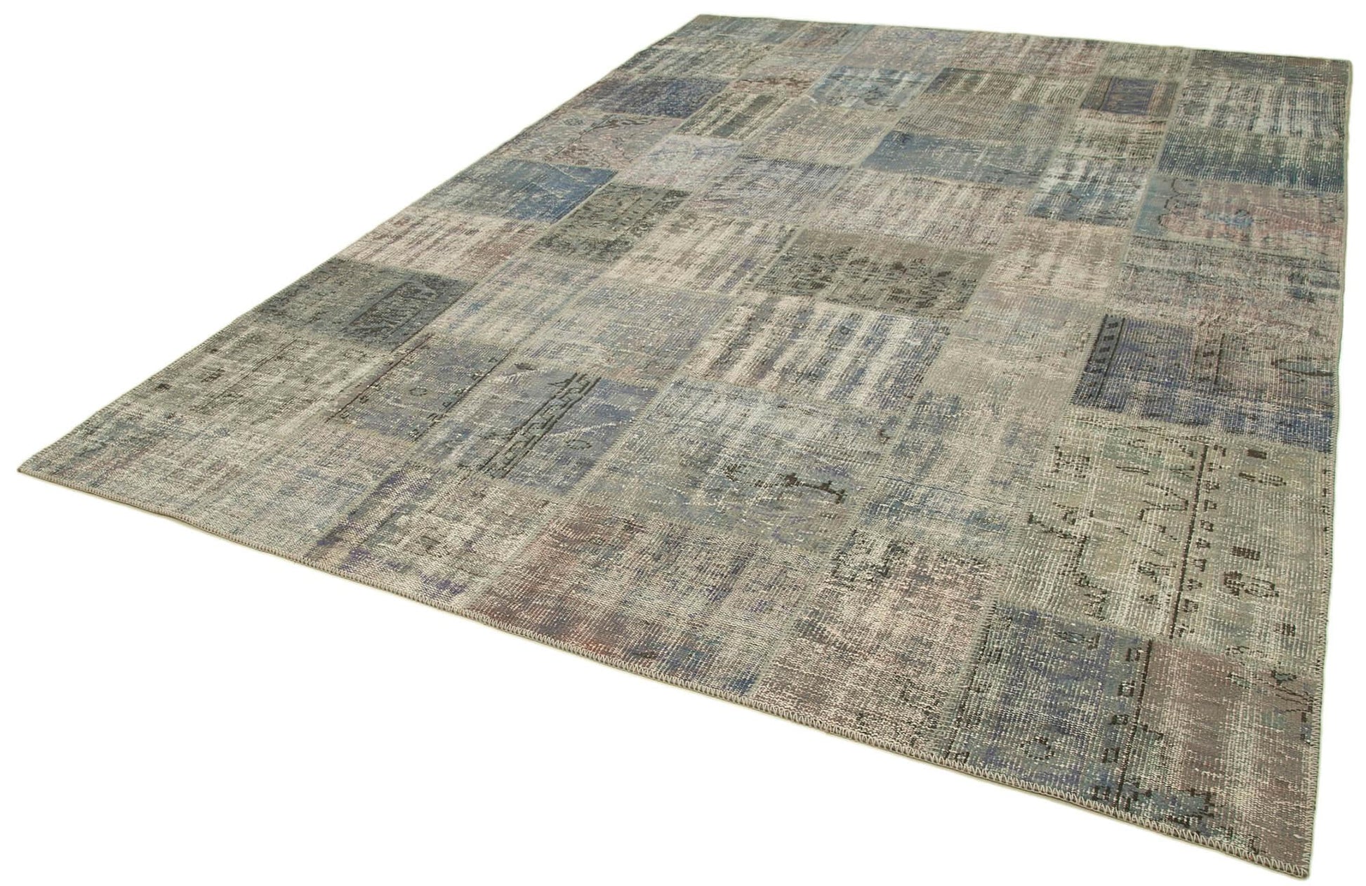 Kırk Yama Gri Patchwork Pamuk Yün El Dokuma Halısı 250x350 Agacan