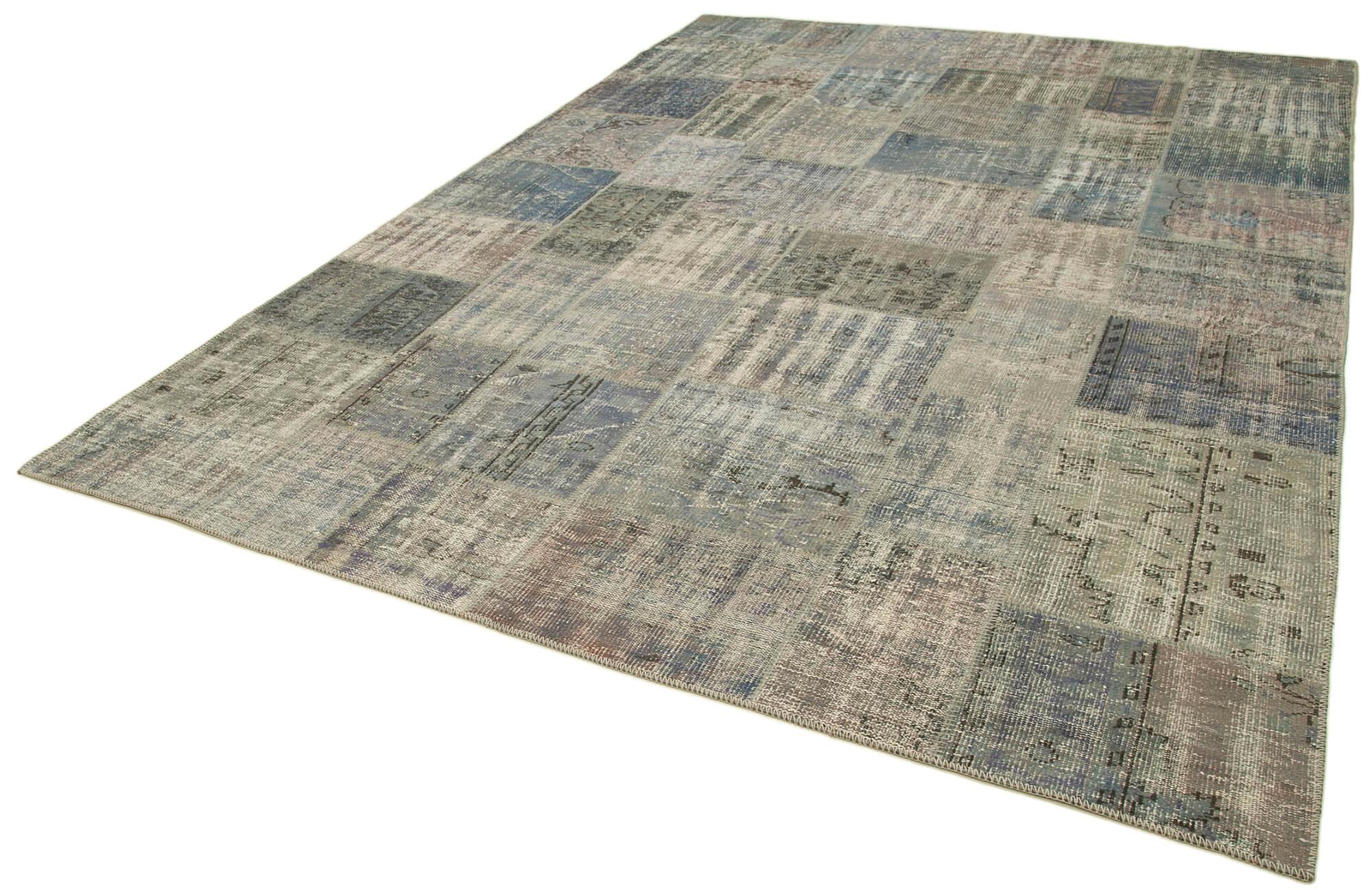 Kırk Yama Gri Patchwork Pamuk Yün El Dokuma Halısı 250x350 Agacan
