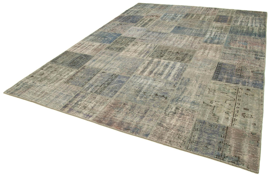 Kırk Yama Gri Patchwork Pamuk Yün El Dokuma Halısı 250x350 Agacan
