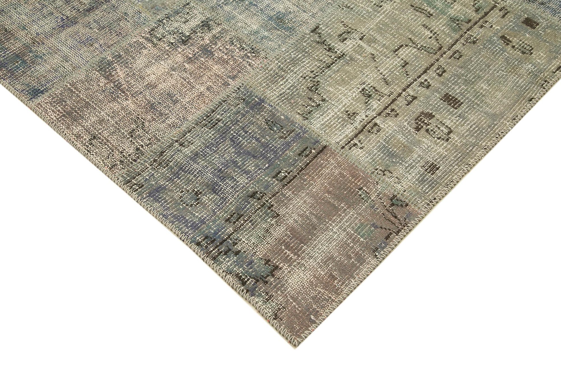 Kırk Yama Gri Patchwork Pamuk Yün El Dokuma Halısı 250x350 Agacan