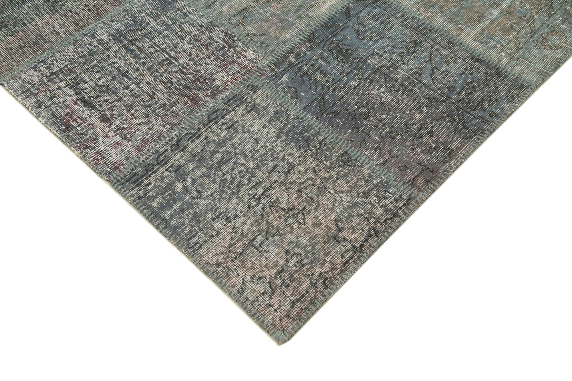 Kırk Yama Mavi Patchwork Pamuk Yün El Dokuma Halısı 253x352 Agacan
