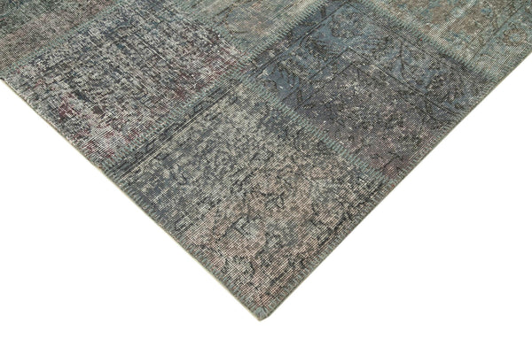 Kırk Yama Mavi Patchwork Pamuk Yün El Dokuma Halısı 253x352 Agacan