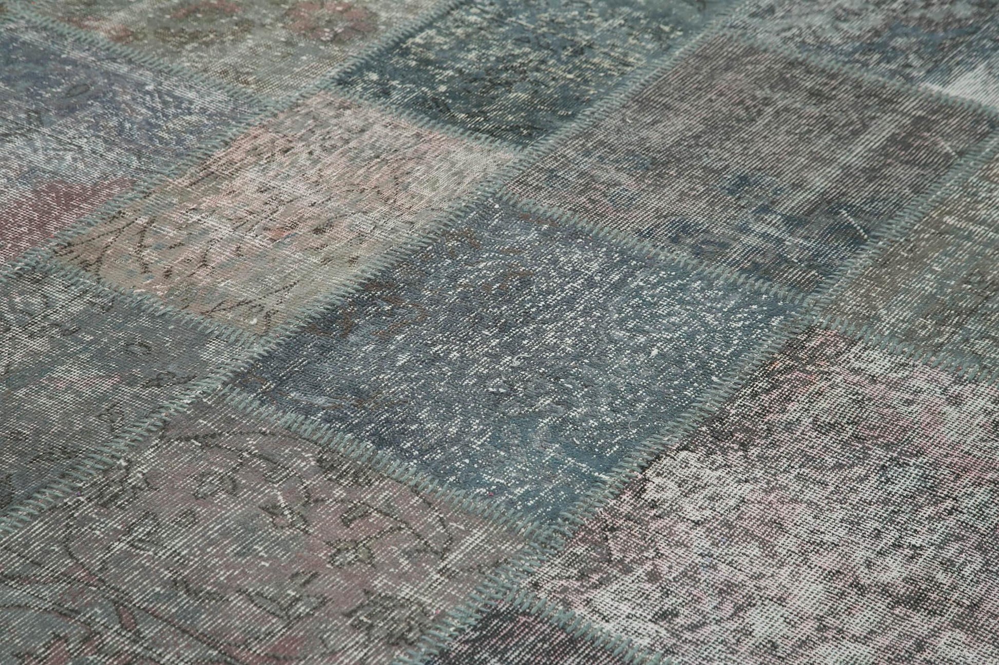 Kırk Yama Mavi Patchwork Pamuk Yün El Dokuma Halısı 253x352 Agacan