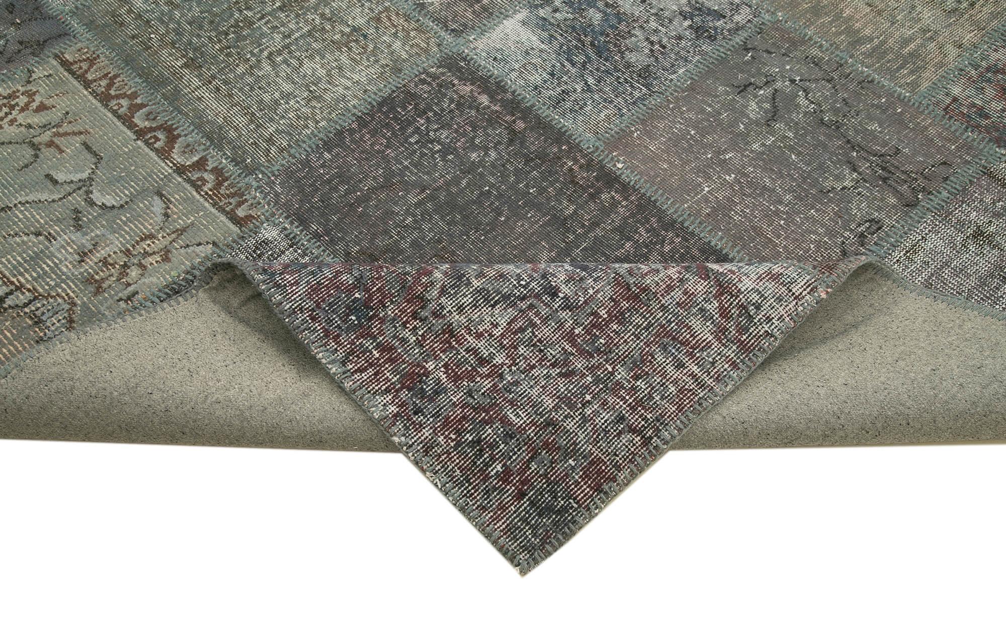 Kırk Yama Mavi Patchwork Pamuk Yün El Dokuma Halısı 253x352 Agacan
