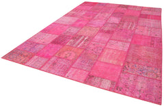 Kırk Yama Pembe Patchwork Pamuk Yün El Dokuma Halısı 244x353 Agacan