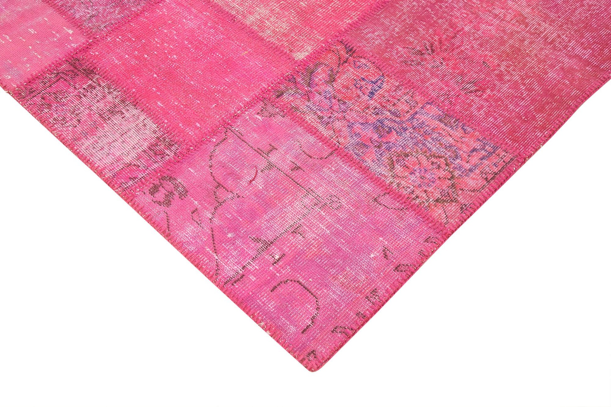 Kırk Yama Pembe Patchwork Pamuk Yün El Dokuma Halısı 244x353 Agacan