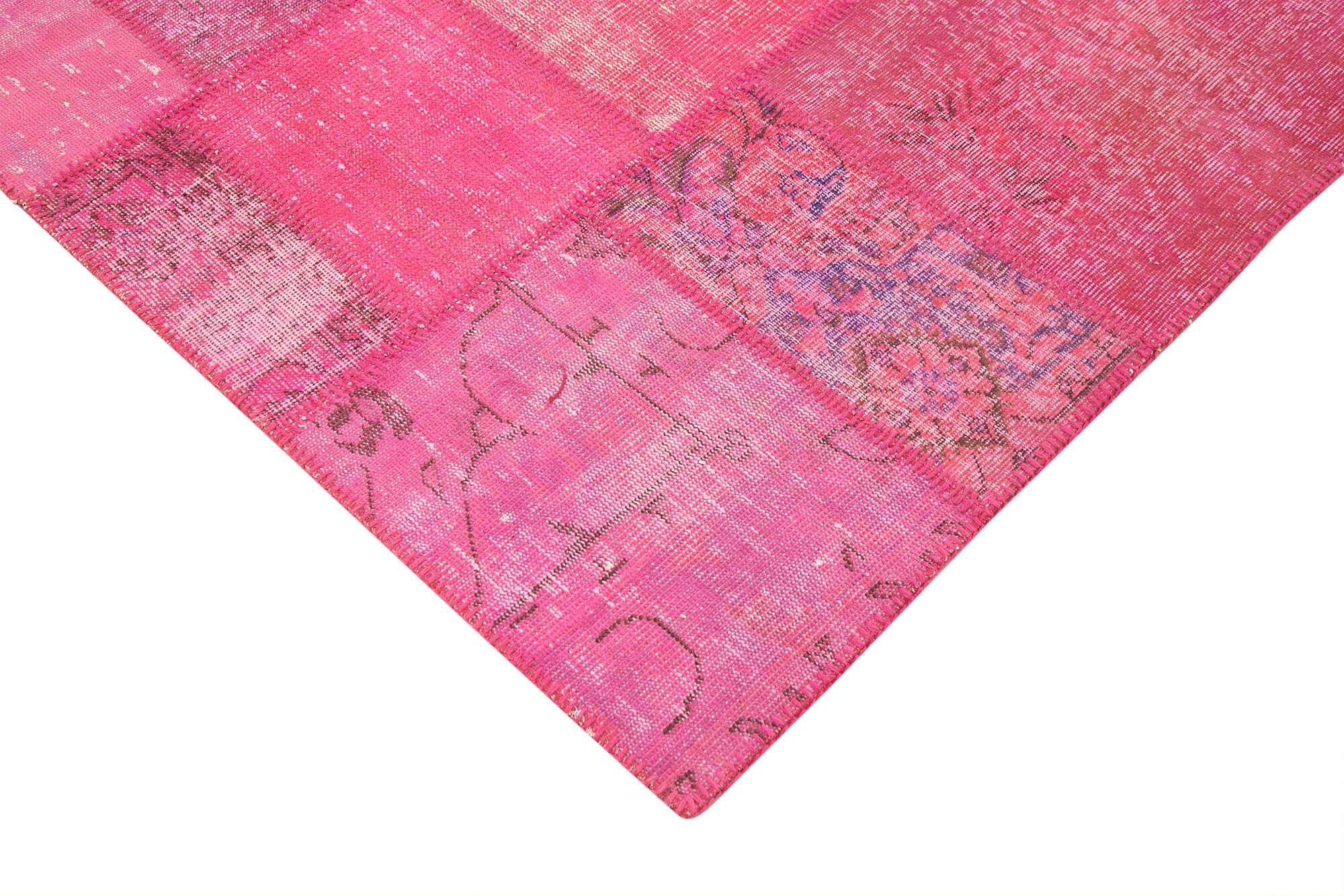 Kırk Yama Pembe Patchwork Pamuk Yün El Dokuma Halısı 244x353 Agacan