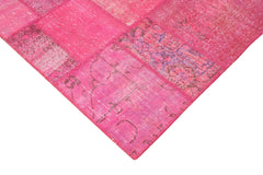 Kırk Yama Pembe Patchwork Pamuk Yün El Dokuma Halısı 244x353 Agacan