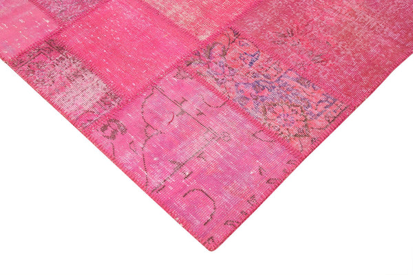 Kırk Yama Pembe Patchwork Pamuk Yün El Dokuma Halısı 244x353 Agacan
