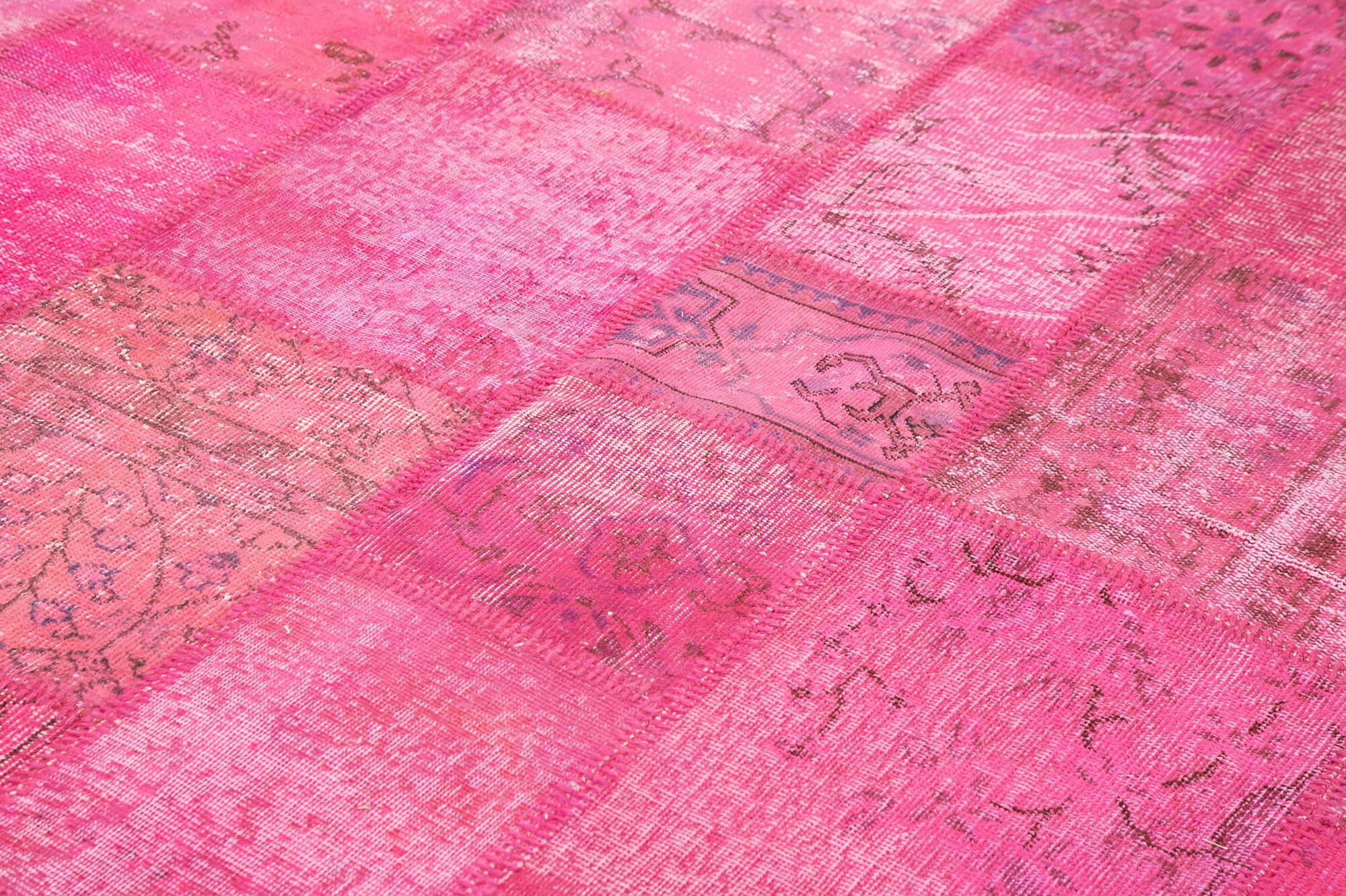 Kırk Yama Pembe Patchwork Pamuk Yün El Dokuma Halısı 244x353 Agacan