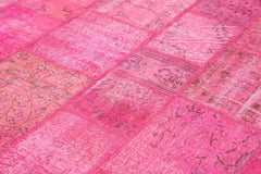 Kırk Yama Pembe Patchwork Pamuk Yün El Dokuma Halısı 244x353 Agacan