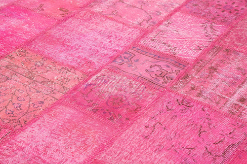 Kırk Yama Pembe Patchwork Pamuk Yün El Dokuma Halısı 244x353 Agacan