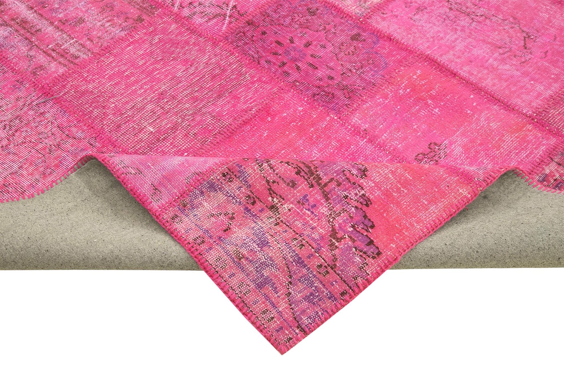 Kırk Yama Pembe Patchwork Pamuk Yün El Dokuma Halısı 244x353 Agacan