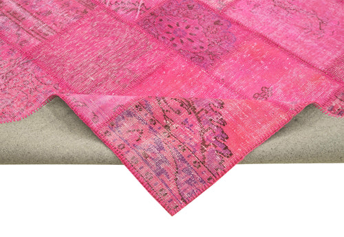 Kırk Yama Pembe Patchwork Pamuk Yün El Dokuma Halısı 244x353 Agacan