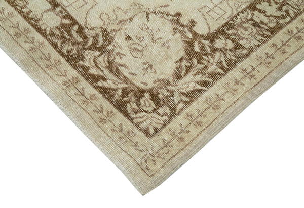 Vintage Bej Eskitme Pamuk Yün El Dokuma Halısı 214x286 Agacan