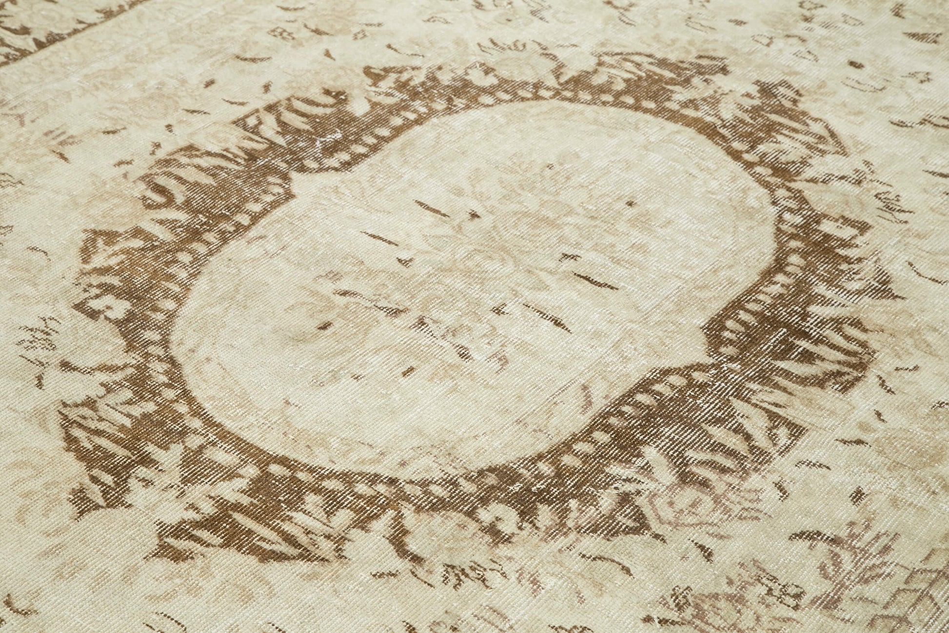 Vintage Bej Eskitme Pamuk Yün El Dokuma Halısı 214x286 Agacan