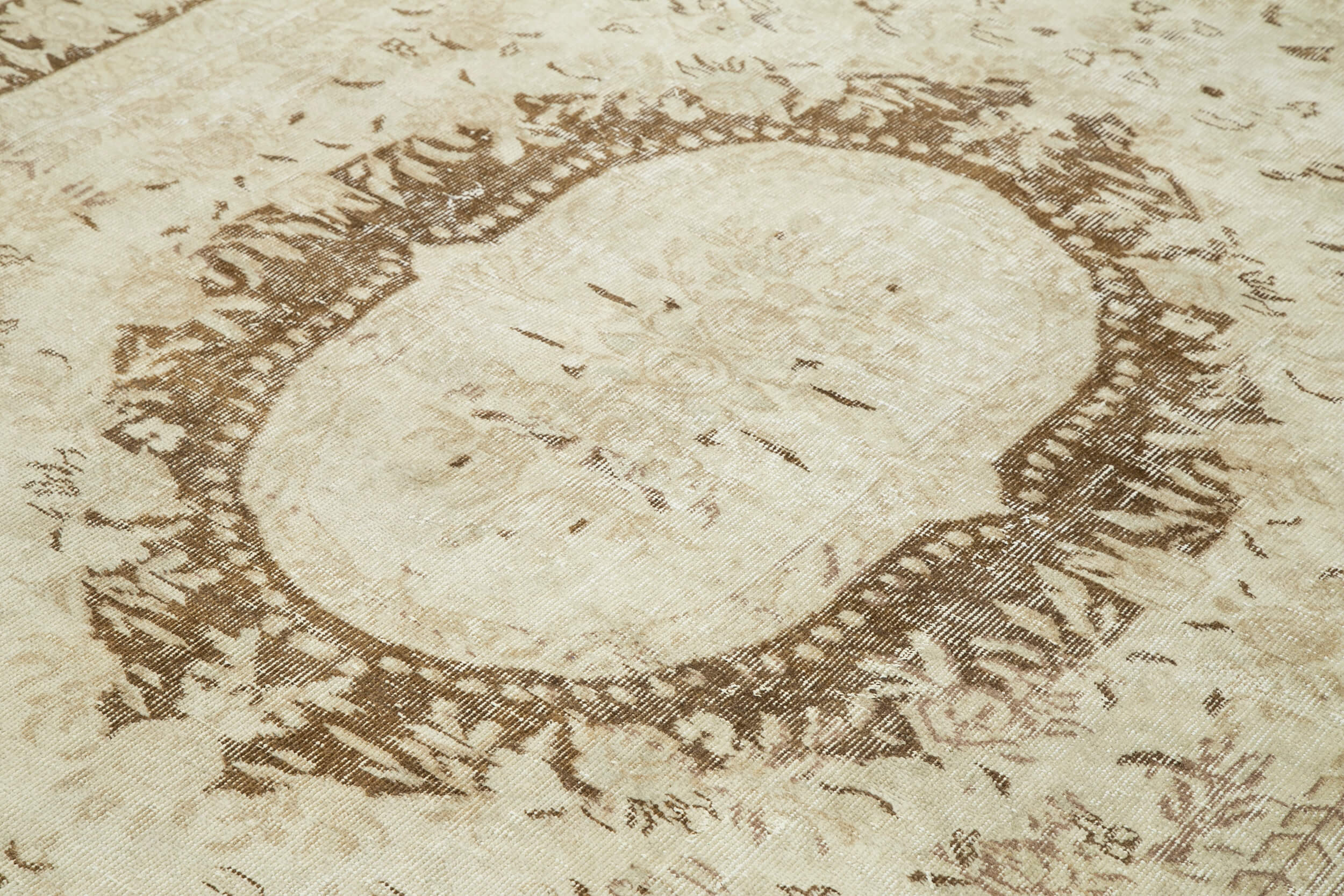 Vintage Bej Eskitme Pamuk Yün El Dokuma Halısı 214x286 Agacan