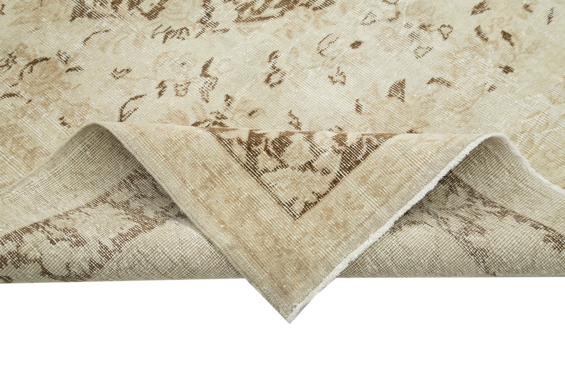 Vintage Bej Eskitme Pamuk Yün El Dokuma Halısı 214x286 Agacan