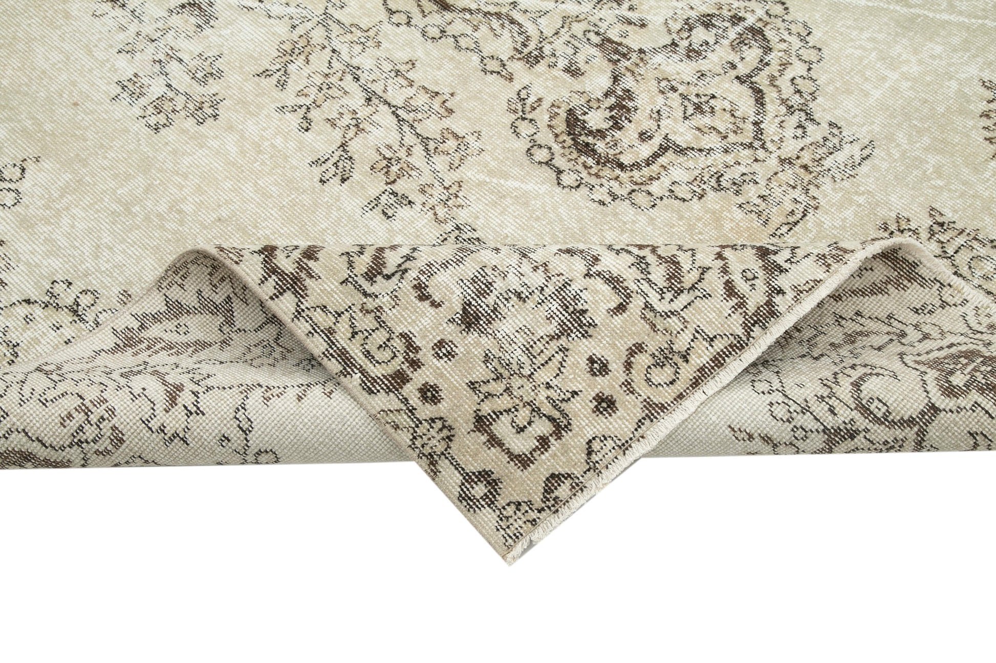 Vintage Bej Eskitme Pamuk Yün El Dokuma Halısı 200x305 Agacan