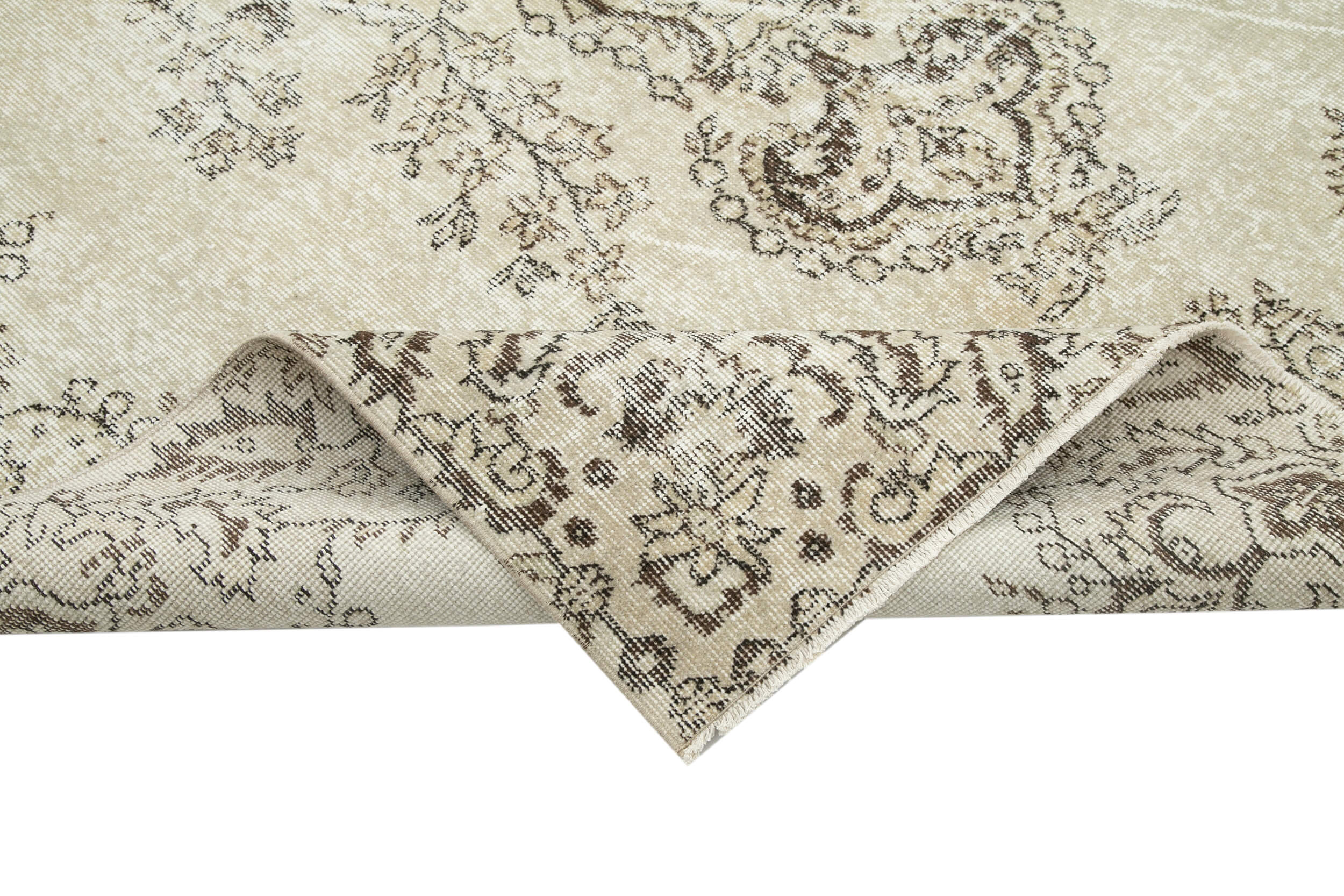 Vintage Bej Eskitme Pamuk Yün El Dokuma Halısı 200x305 Agacan