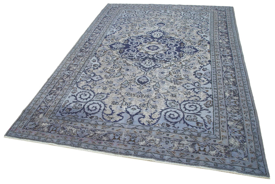 Oyma Vintage Mavi Eskitme Pamuk Yün El Dokuma Halısı 191x276 Agacan