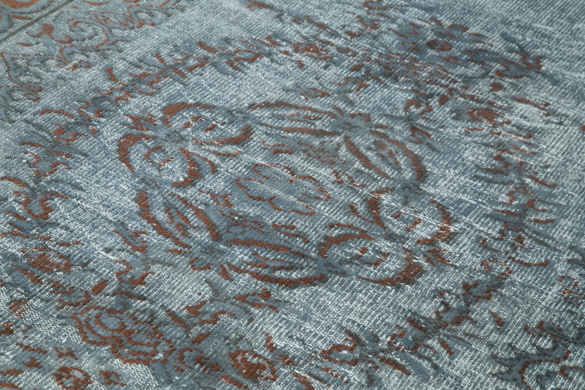 Oyma Vintage Gri Eskitme Pamuk Yün El Dokuma Halısı 175x265 Agacan