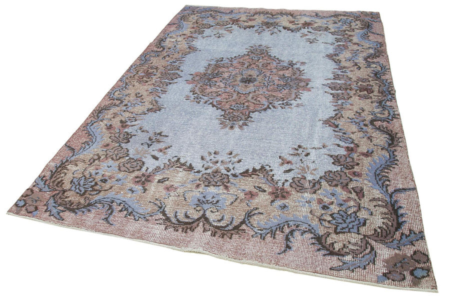 Oyma Vintage Mavi Eskitme Pamuk Yün El Dokuma Halısı 187x285 Agacan
