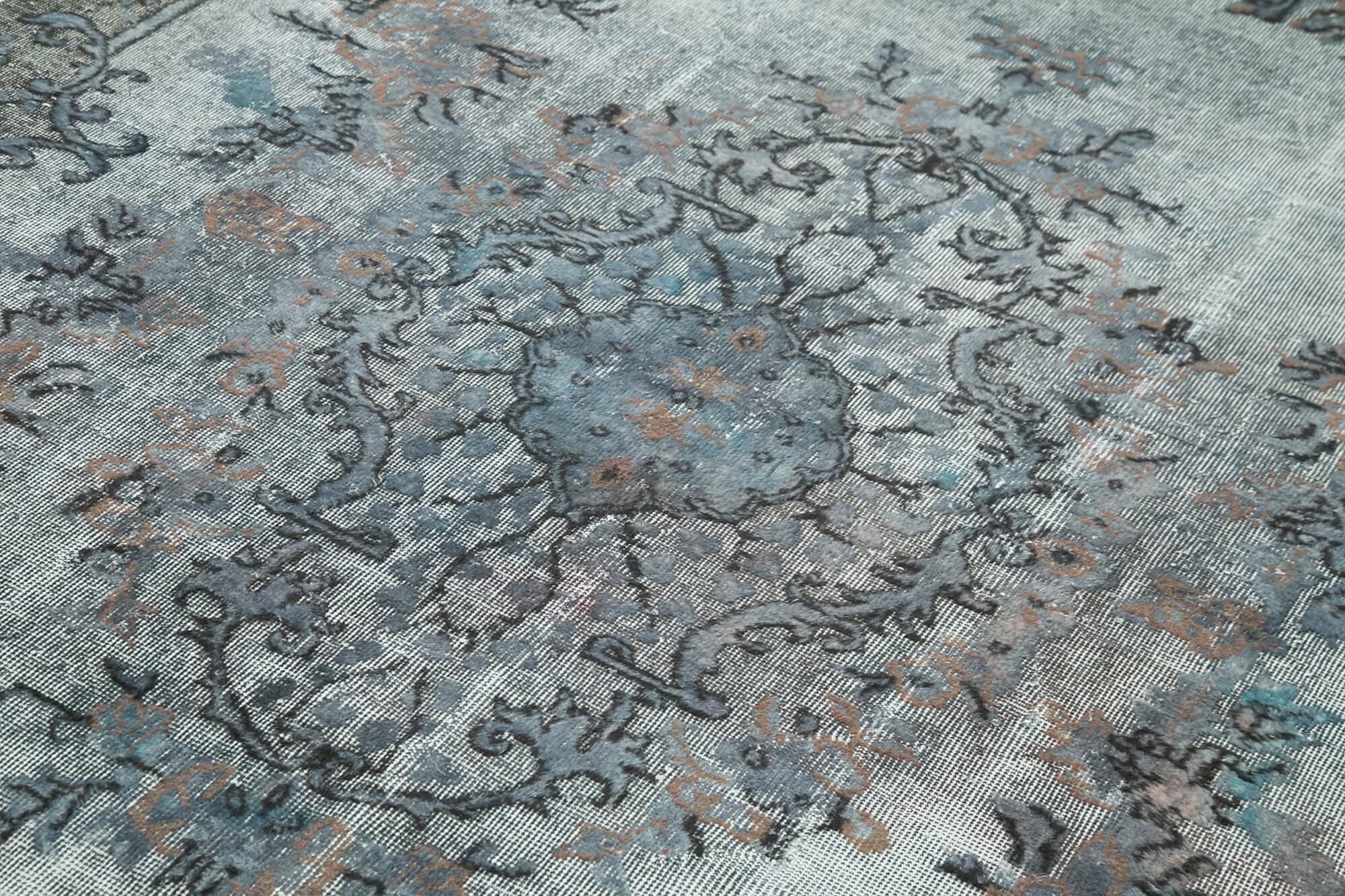 Oyma Vintage Gri Eskitme Pamuk Yün El Dokuma Halısı 200x320 Agacan