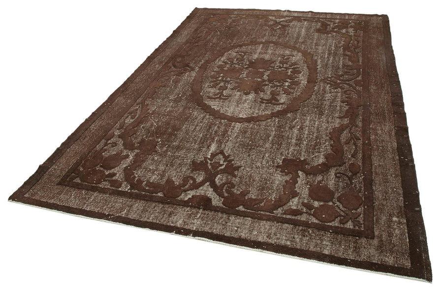 Oyma Vintage Kahverengi Eskitme Pamuk Yün El Dokuma Halısı 214x323 Agacan