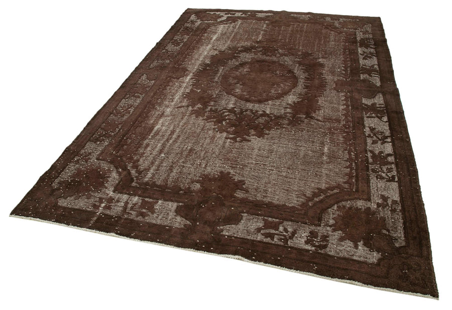 Oyma Vintage Kahverengi Eskitme Pamuk Yün El Dokuma Halısı 195x313 Agacan