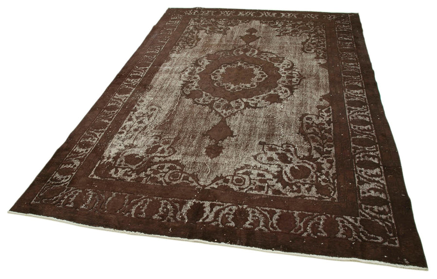 Oyma Vintage Kahverengi Eskitme Pamuk Yün El Dokuma Halısı 212x327 Agacan