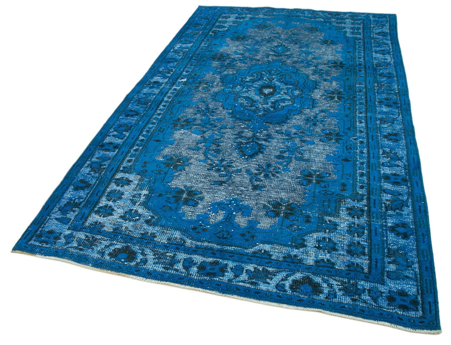 Oyma Vintage Mavi Eskitme Pamuk Yün El Dokuma Halısı 172x289 Agacan