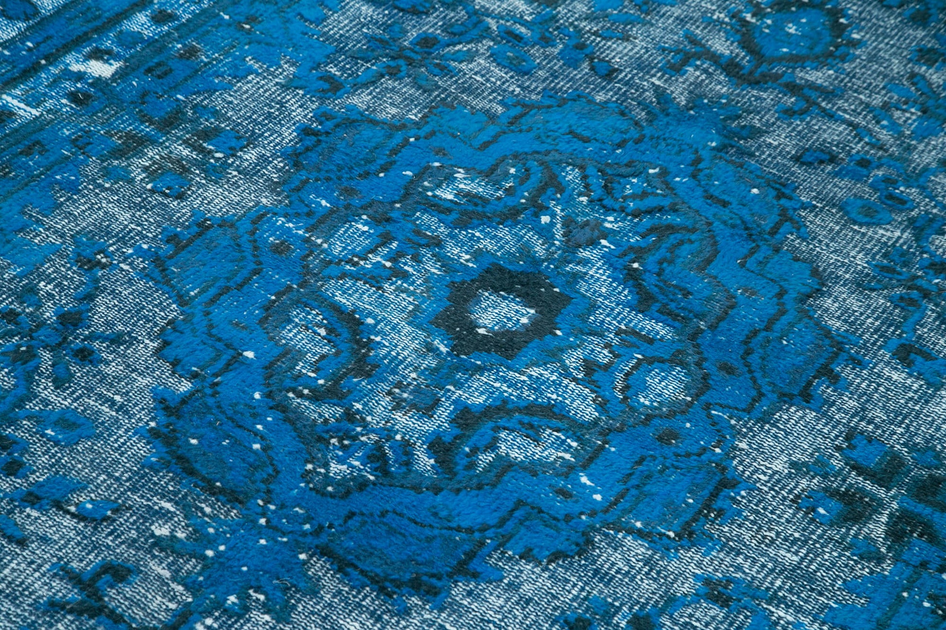 Oyma Vintage Mavi Eskitme Pamuk Yün El Dokuma Halısı 172x289 Agacan