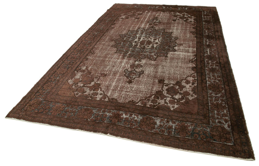 Oyma Vintage Kahverengi Eskitme Pamuk Yün El Dokuma Halısı 204x335 Agacan