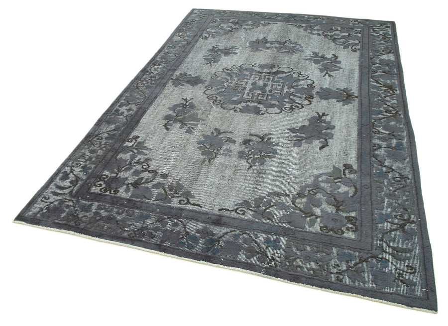 Oyma Vintage Gri Eskitme Pamuk Yün El Dokuma Halısı 181x278 Agacan