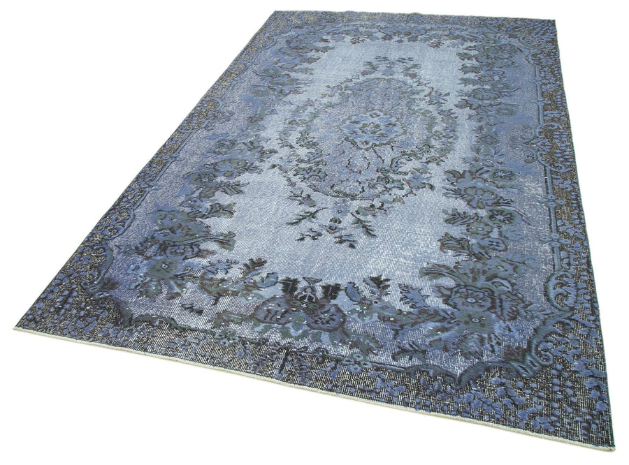 Oyma Vintage Mavi Eskitme Pamuk Yün El Dokuma Halısı 175x284 Agacan