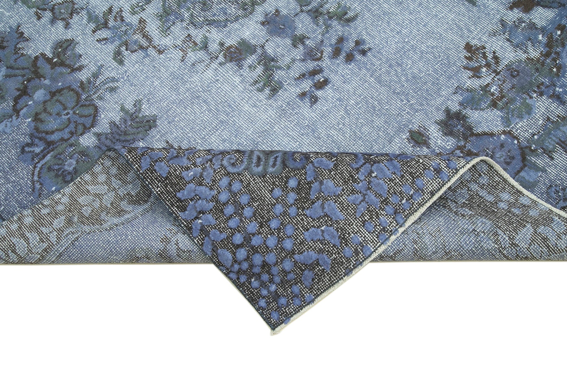 Oyma Vintage Mavi Eskitme Pamuk Yün El Dokuma Halısı 175x284 Agacan