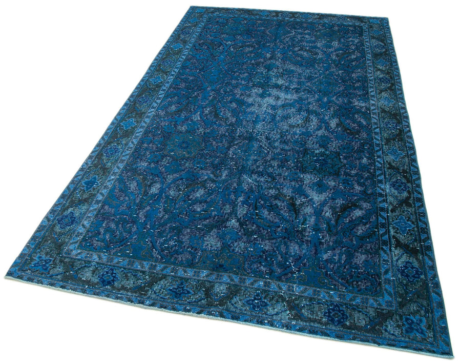 Oyma Vintage Mavi Eskitme Pamuk Yün El Dokuma Halısı 146x263 Agacan