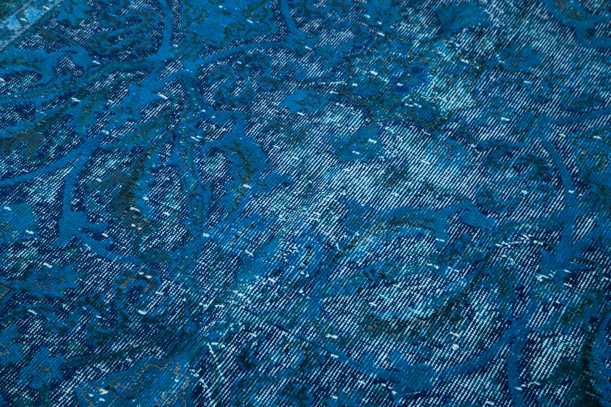 Oyma Vintage Mavi Eskitme Pamuk Yün El Dokuma Halısı 146x263 Agacan