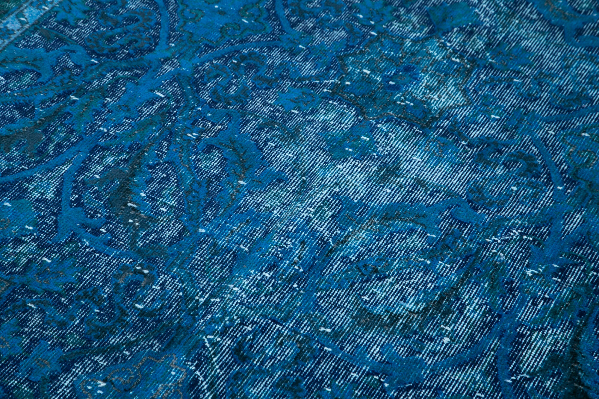 Oyma Vintage Mavi Eskitme Pamuk Yün El Dokuma Halısı 146x263 Agacan