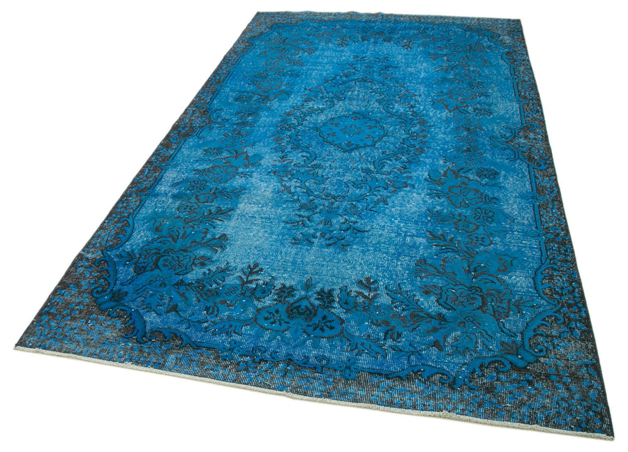 Oyma Vintage Mavi Eskitme Pamuk Yün El Dokuma Halısı 171x303 Agacan