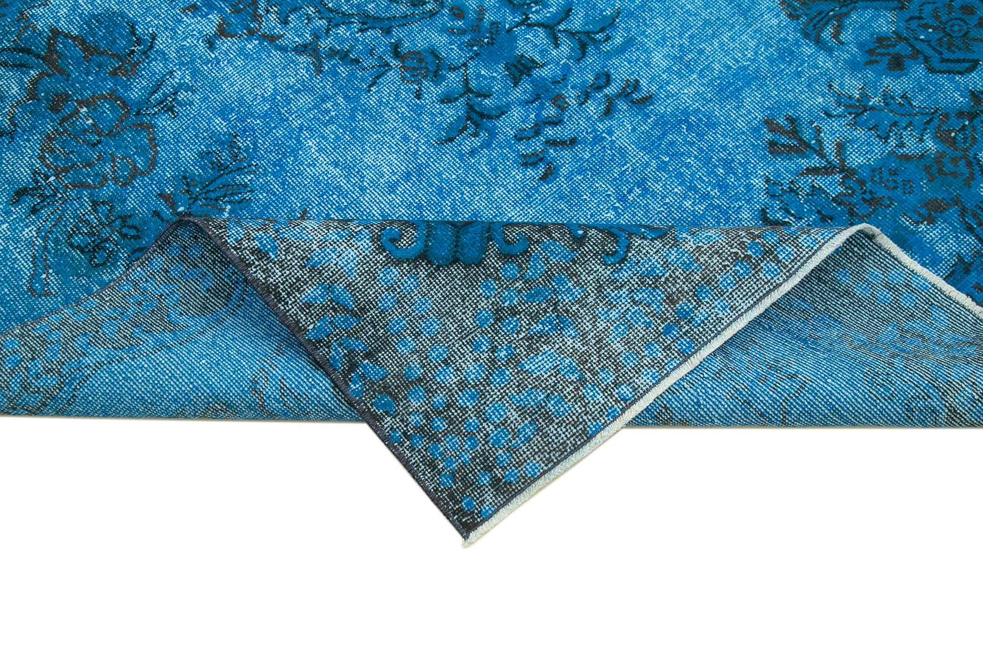 Oyma Vintage Mavi Eskitme Pamuk Yün El Dokuma Halısı 171x303 Agacan