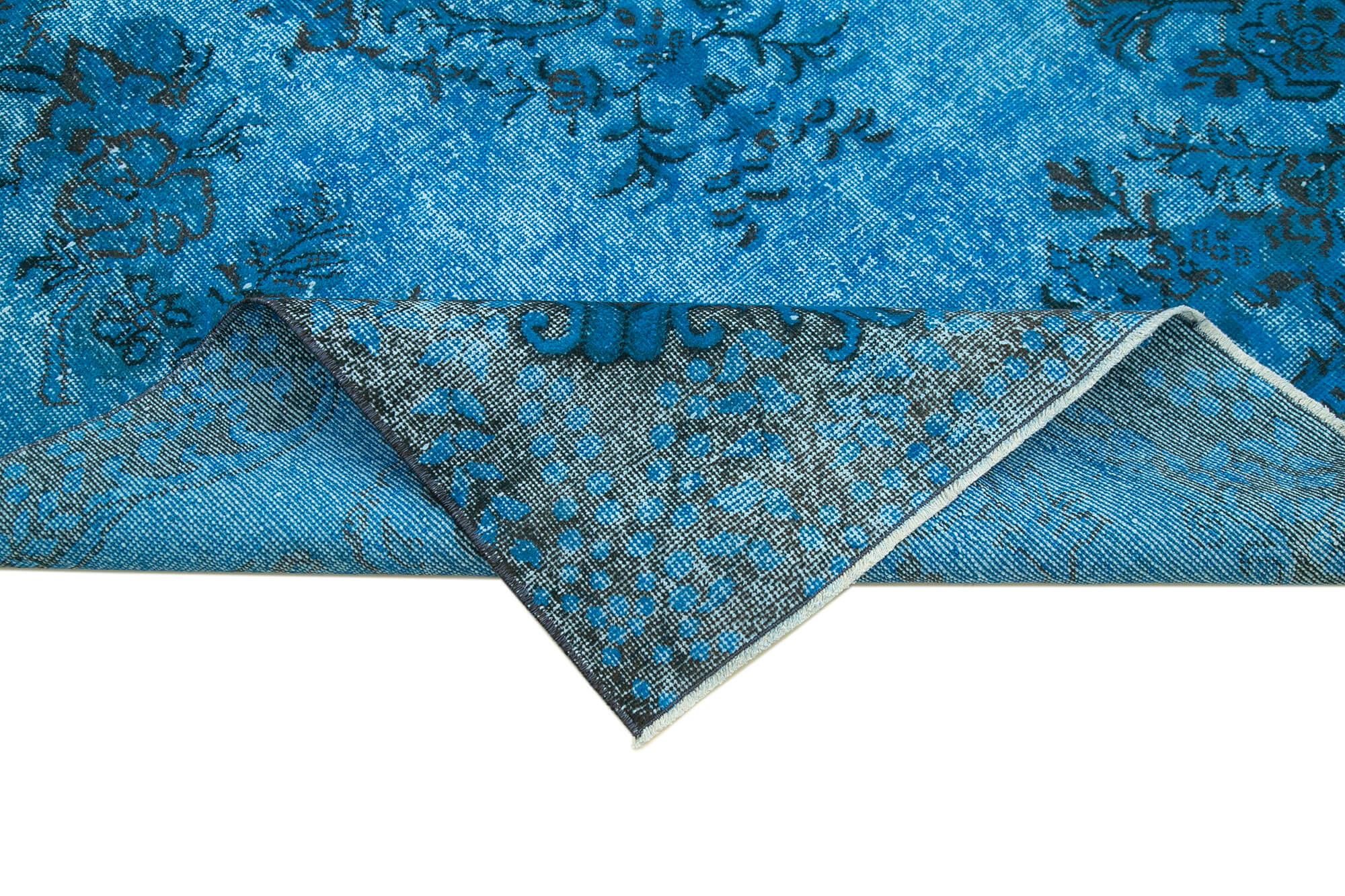 Oyma Vintage Mavi Eskitme Pamuk Yün El Dokuma Halısı 171x303 Agacan