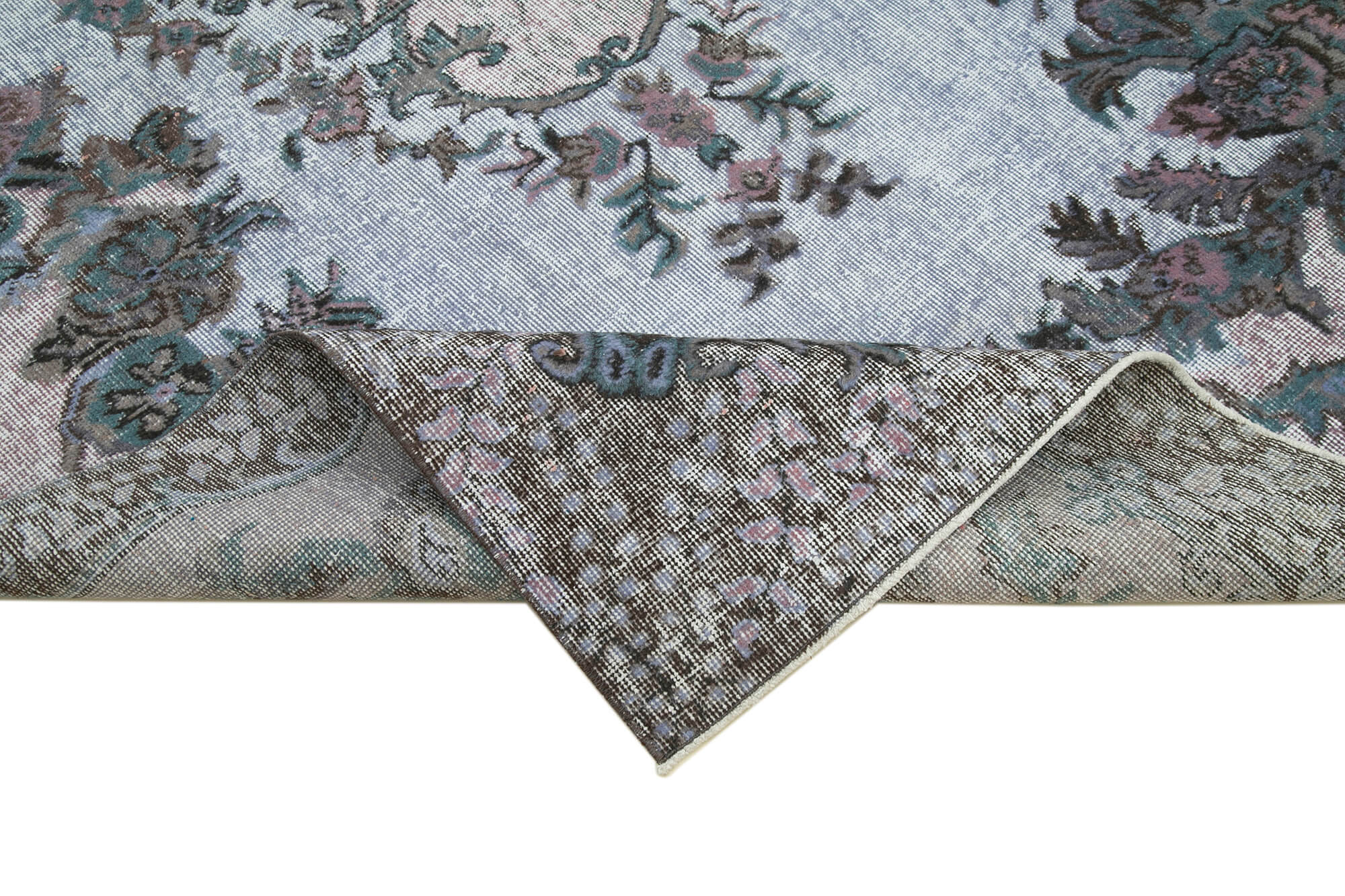 Oyma Vintage Gri Eskitme Pamuk Yün El Dokuma Halısı 165x305 Agacan