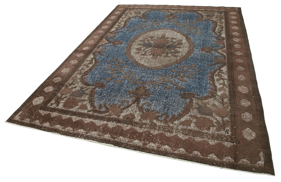 Oyma Vintage Kahverengi Eskitme Pamuk Yün El Dokuma Halısı 210x306 Agacan