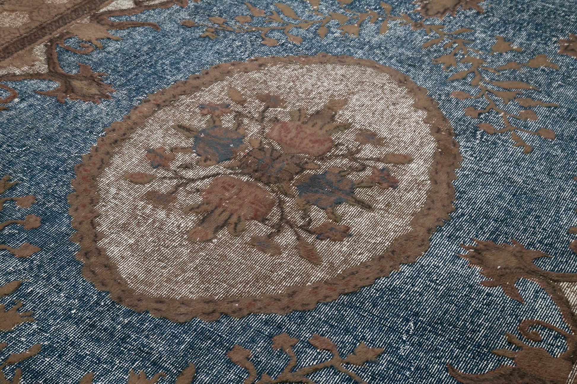 Oyma Vintage Kahverengi Eskitme Pamuk Yün El Dokuma Halısı 210x306 Agacan